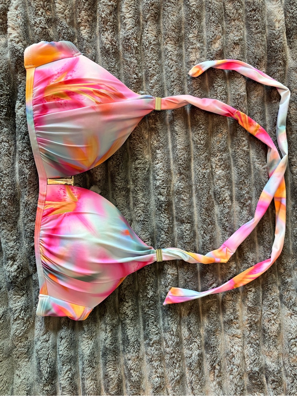 VS Swim Pink Multi Floral Tie Dye Halter Bikini Top Size Large